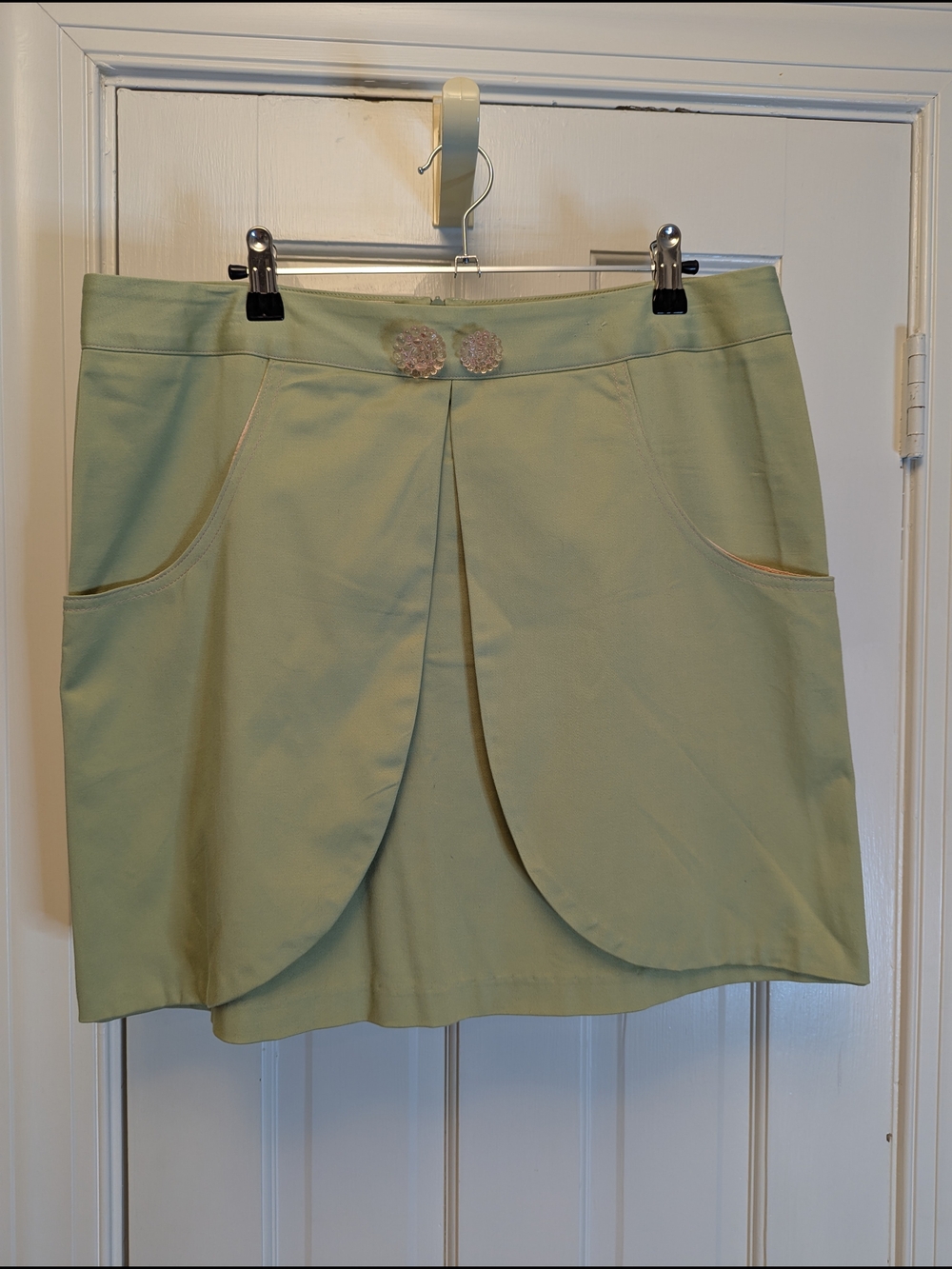 Light Green Tulip Hem Mini Skirt with Decorative Buttons